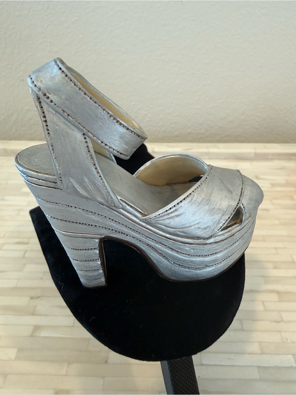 Just The Right Shoe Metallic Silver Platform Peep-Toe Heel with Ankle Strap
